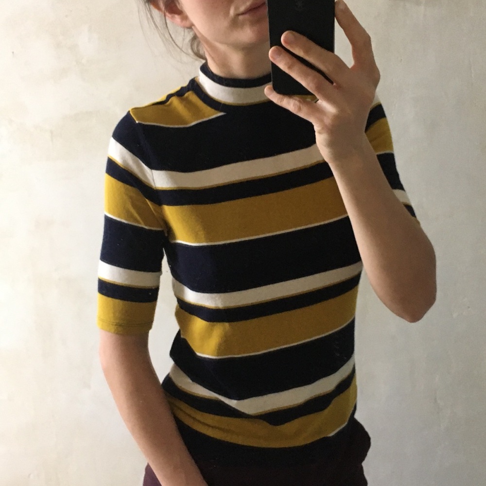 Retro stripe Ann Taylor mock neck tee sz S - Picture 6 of 12